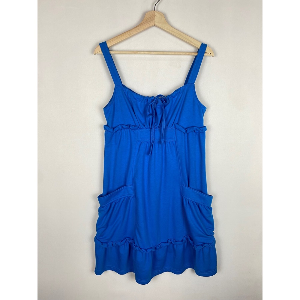 Tulle Los Angeles Blue Ruffle Empire Waist Mini Dress Pockets NWT Size L